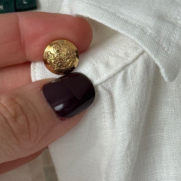Vintage Ralph Lauren linen button down shirt embroidered monogram logo collar - Picture 10 of 12